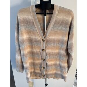 Loft Women's Brown Tan Gray Strip Button up Cardigan Size XL